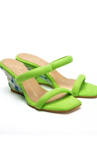 Green suede finish wedges