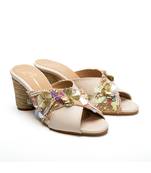 Beige leather finish block heels