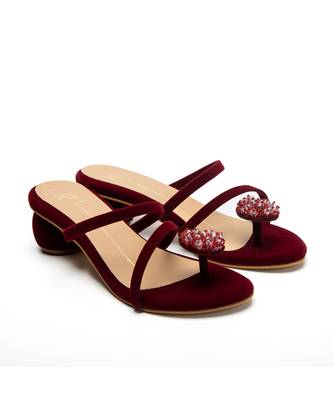 Maroon velvet finish block heels 3