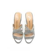 Silver leather block heels