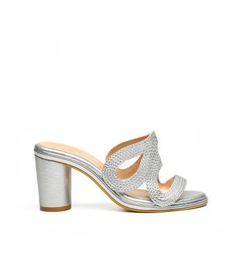 Silver leather block heels 2