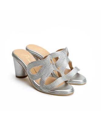Silver leather block heels 3