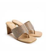 Beige leather block heels