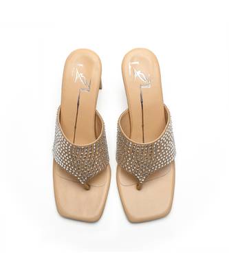 Beige leather block heels 2