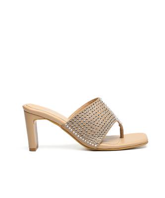 Beige leather block heels 3