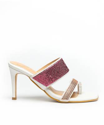 Beige leather block heels 5