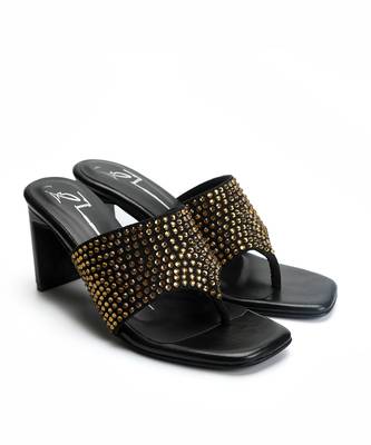  leather block Black heels 1