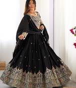 Black Designer crepe silk lehenga choli for women