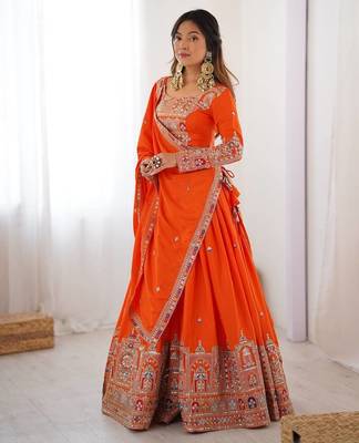 orange Designer crepe silk lehenga choli for women 1