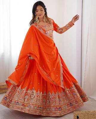 orange Designer crepe silk lehenga choli for women 2
