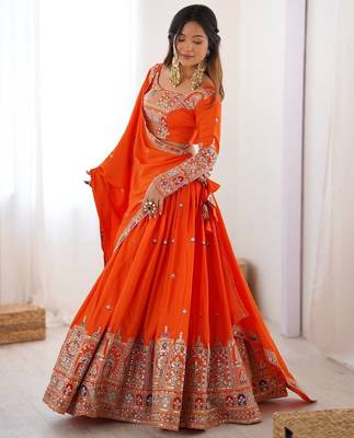 orange Designer crepe silk lehenga choli for women 3