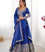 blue Designer crepe silk lehenga choli for women