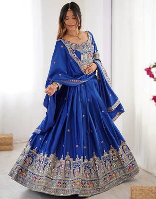 blue Designer crepe silk lehenga choli for women 2