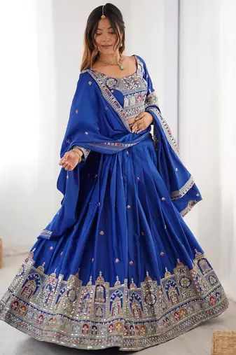 blue  crepe silk lehenga choli for women