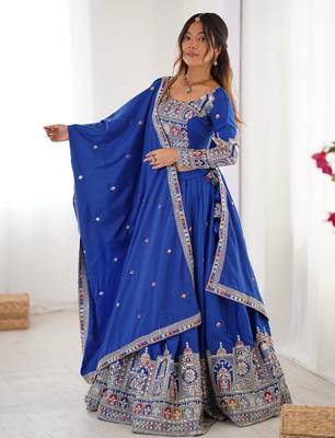 blue Designer crepe silk lehenga choli for women 3