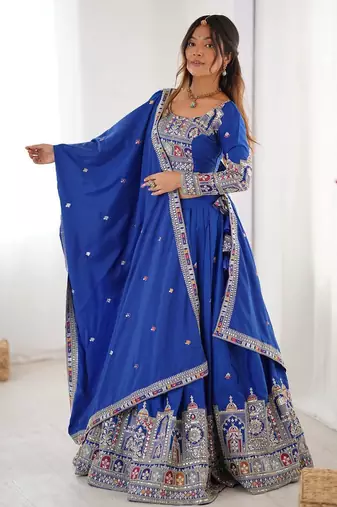blue  crepe silk lehenga choli for women
