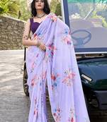 lavender Marbal printed Saree with Delicate Pearl Lace Border