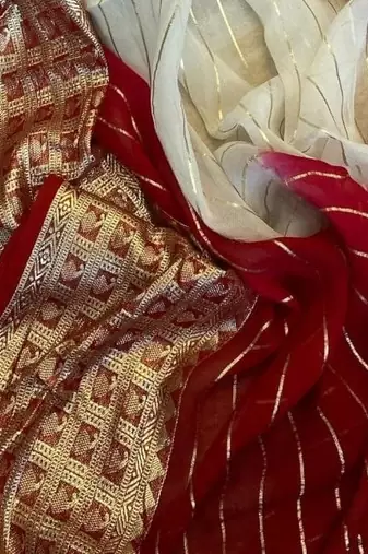 White 2D Shaded Viscose Georgette Saree