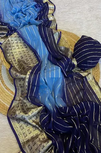 Blue 2D Shaded Viscose Georgette Saree