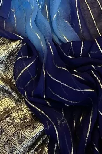 Blue 2D Shaded Viscose Georgette Saree