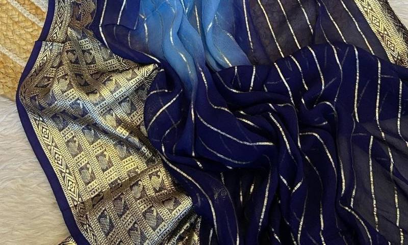 Blue 2D Shaded Viscose Georgette Saree