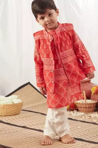 Red block print bandi set