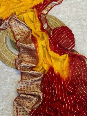 Yellow 2D Shaded Viscose Georgette Saree 1