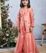 Peach sequin work sharara jacket set