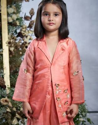 Peach sequin work sharara jacket set 2
