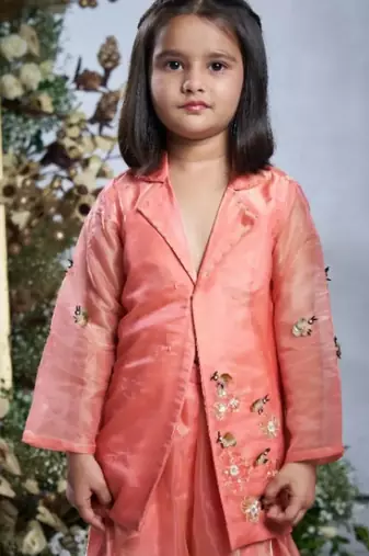 Peach sequin work sharara jacket set
