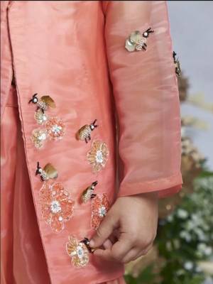 Peach sequin work sharara jacket set 3