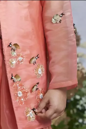 Peach sequin work sharara jacket set