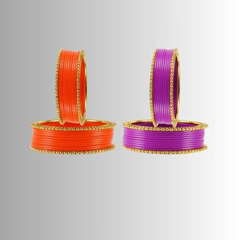 Acrylic-brass multicolor  plain bangle combo 2