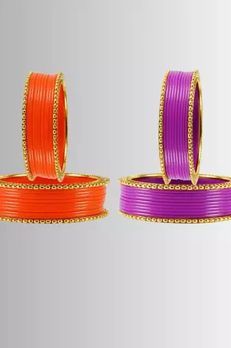 Acrylic-brass multicolor  plain bangle combo