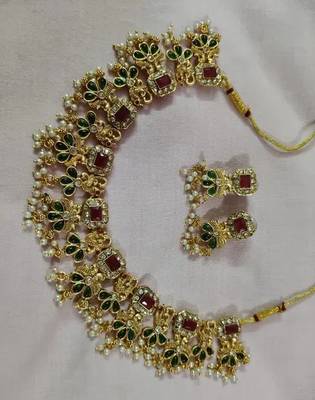 Kundan choker Necklace :: set with multicolor stones traditional indian wedding jewelry gold-plated ethnic bridal set 2