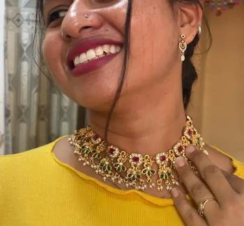 Kundan choker Necklace :: set with multicolor stones traditional indian wedding jewelry gold-plated ethnic bridal set 3