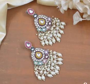 Handcrafted multicolor kundan pearl chandbali earrings | traditional ethnic gold-plated indian jewelry 1