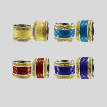 Acrylic-brass multicolor  moti stud bangle combo 2
