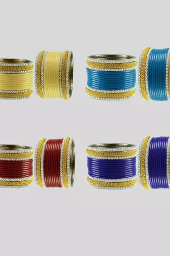 Acrylic-brass multicolor  moti stud bangle combo
