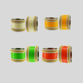 Acrylic-brass multicolor  moti stud bangle combo 2