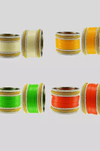 Acrylic-brass multicolor  moti stud bangle combo
