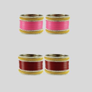 Acrylic-brass multicolor  moti stud bangle combo 1