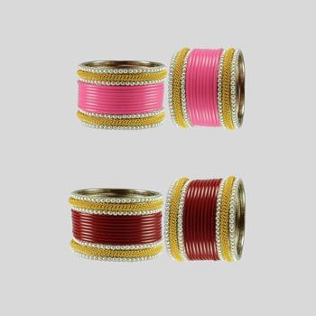 Acrylic-brass multicolor  moti stud bangle combo 2