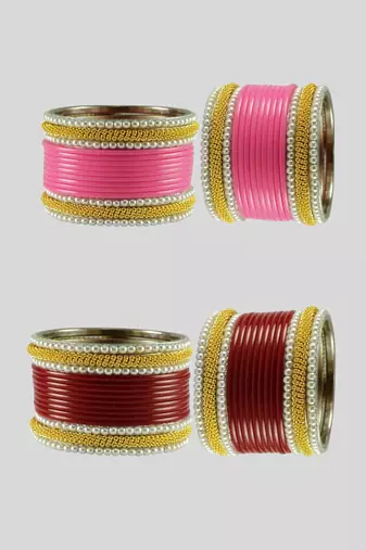 Acrylic-brass multicolor  moti stud bangle combo