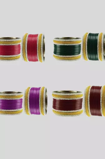 Acrylic-brass multicolor  moti stud bangle combo