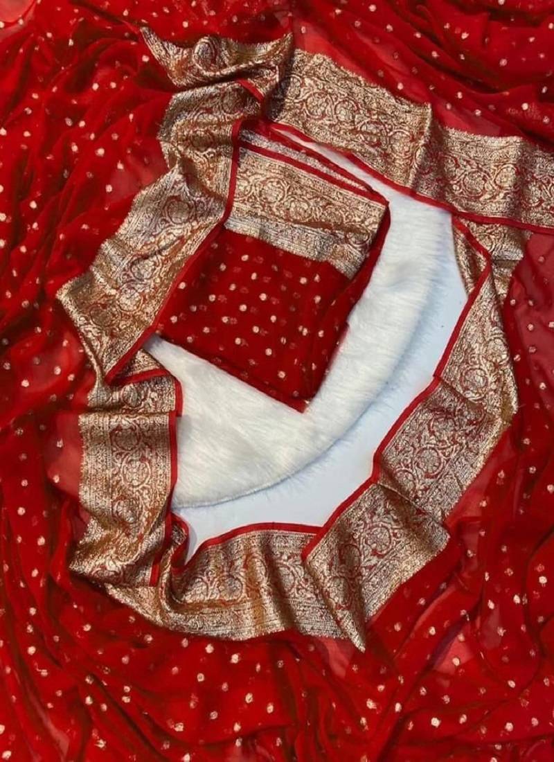 Red Viscose Georgette Party Wear Saree