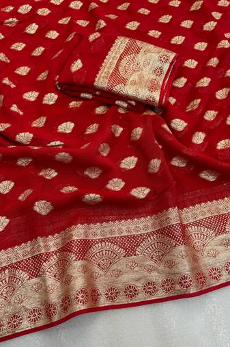 Red Viscose Georgette Party Wear Saree