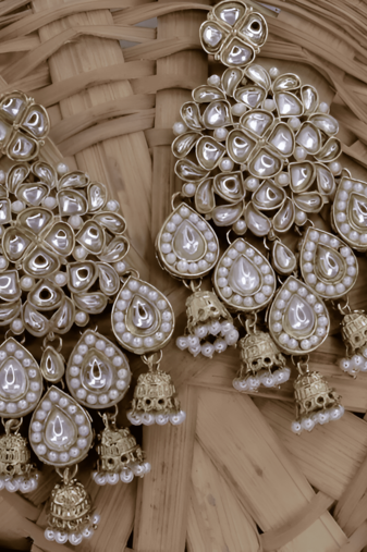 Gold kundan pearl jhumka earrings traditional indian long dangler earrings for women  wedding & festive ethnic jewelry