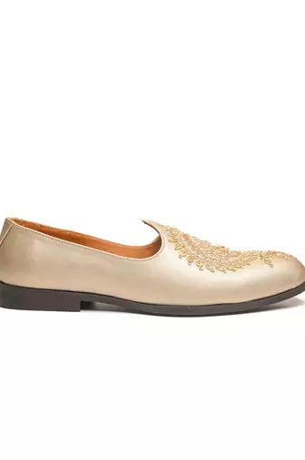 light gold leather finish mojari