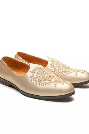 light gold leather finish mojari